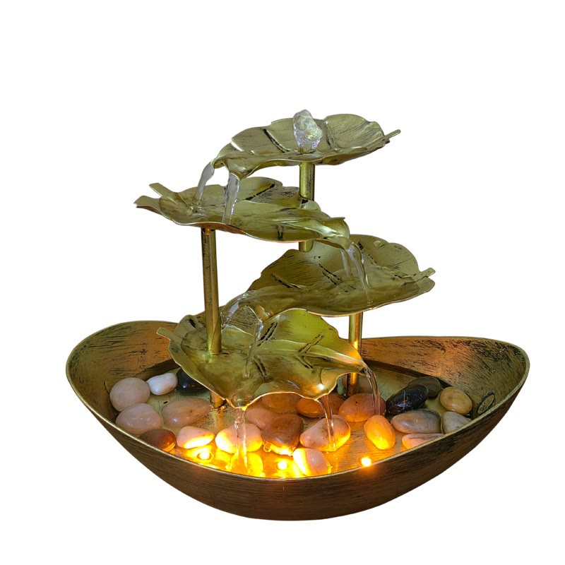 Nimara Ritual Lotus Leaf Shaped Waterfall Fountain Tabletop Ornaments With LED Light Home Office Desktop Decoration