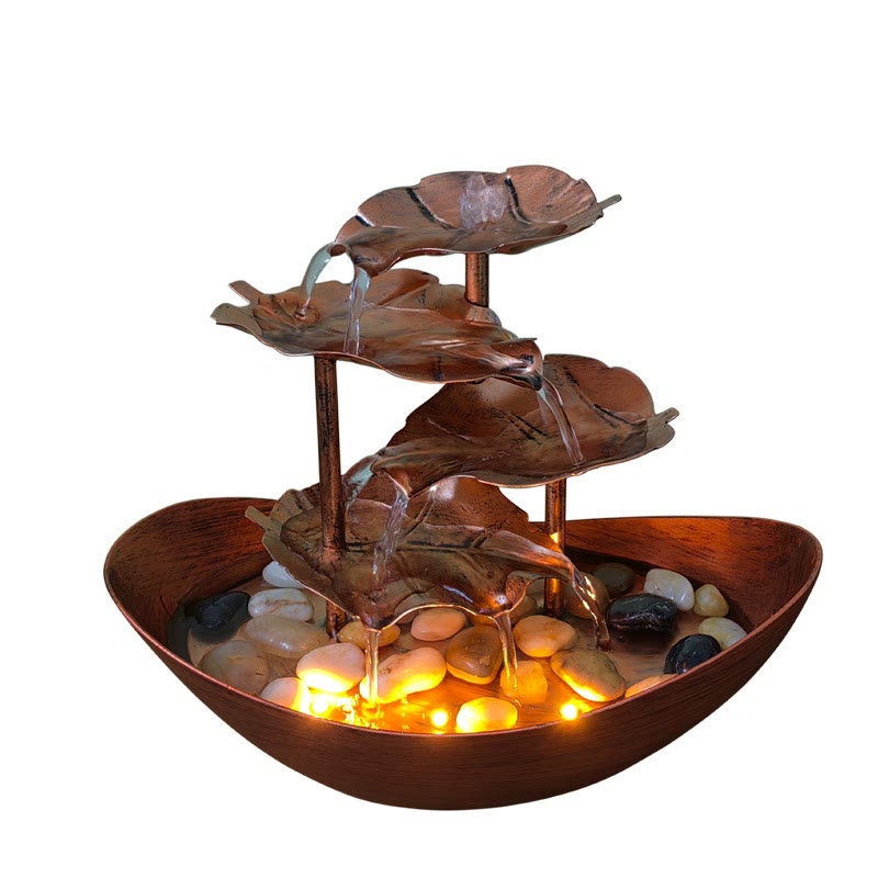 Nimara Ritual Lotus Leaf Shaped Waterfall Fountain Tabletop Ornaments With LED Light Home Office Desktop Decoration
