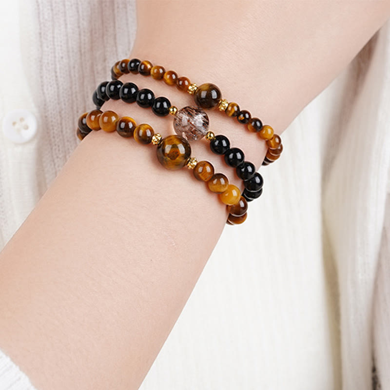 Nimara Ritual Tiger Eye Black Obsidian Courage Beads Bracelet