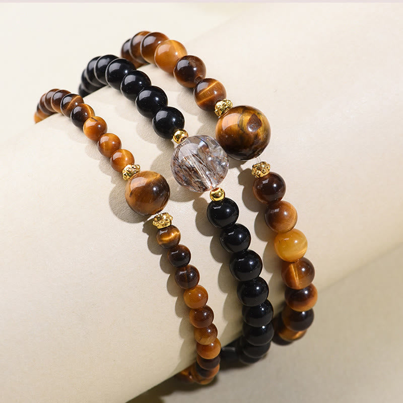 Nimara Ritual Tiger Eye Black Obsidian Courage Beads Bracelet