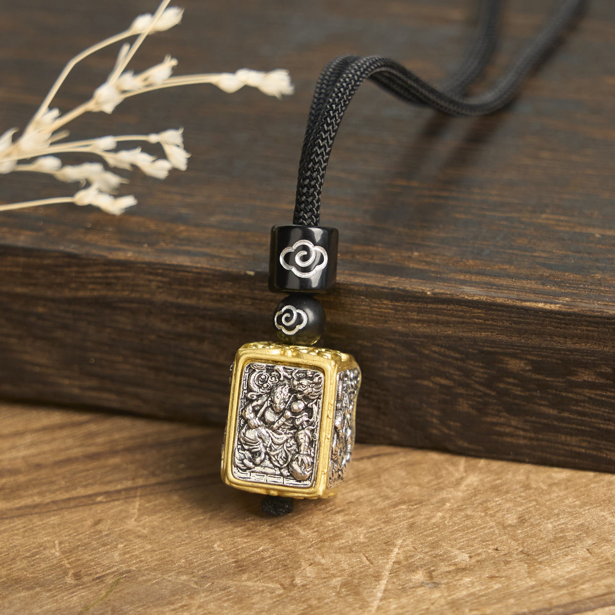 Nimara Ritual Tibetan Zakiram Goddess Of Wealth Protection Rope Square Necklace Pendant