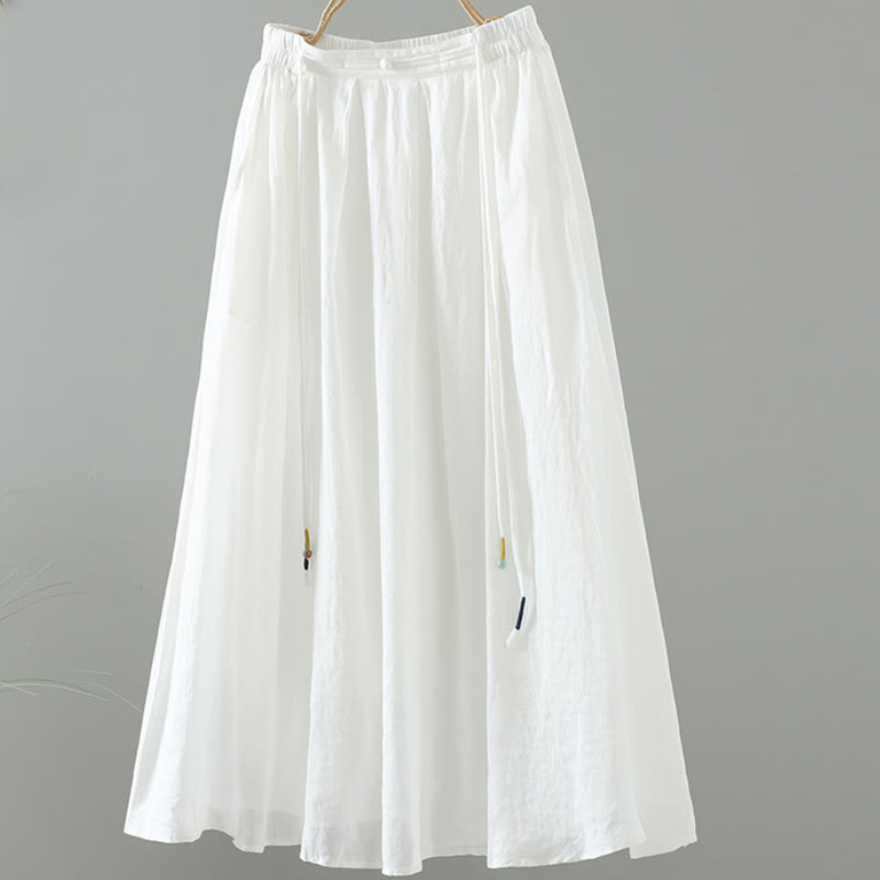 Nimara Ritual Summer Retro Pure Color Tassel Design Women's Skirt With Pockets