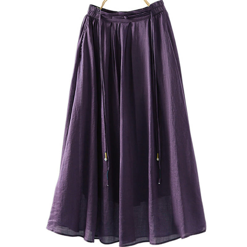 Nimara Ritual Summer Retro Pure Color Tassel Design Women's Skirt With Pockets