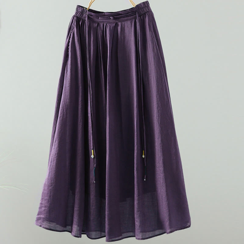 Nimara Ritual Summer Retro Pure Color Tassel Design Women's Skirt With Pockets