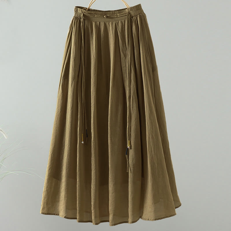 Nimara Ritual Summer Retro Pure Color Tassel Design Women's Skirt With Pockets
