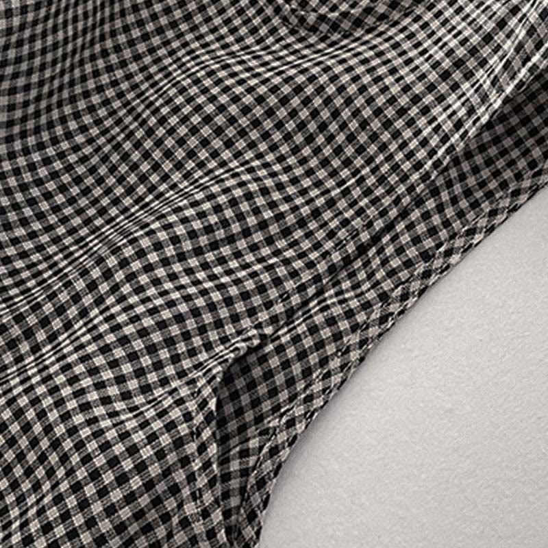 Nimara Ritual Casual Plain Handmade Plaid Midi Dress Cotton Sleeveless Dress With Pockets