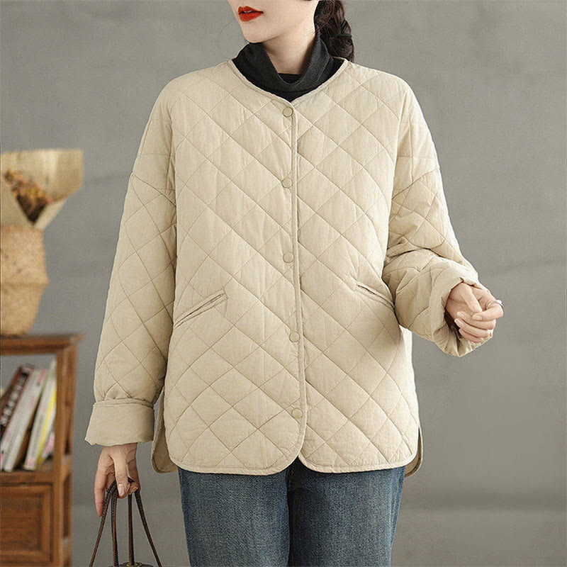 Nimara Ritual Women's Buttons Design Cotton Thermal Diamond-quilted Long Sleeve Jacket With Pockets