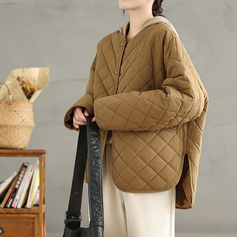 Nimara Ritual Women's Buttons Design Cotton Thermal Diamond-quilted Long Sleeve Jacket With Pockets