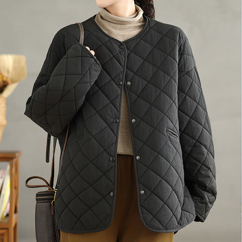 Nimara Ritual Women's Buttons Design Cotton Thermal Diamond-quilted Long Sleeve Jacket With Pockets