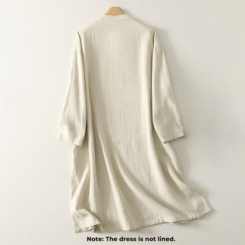 Nimara Ritual Spring Diagonal Closure Frog Buttons Design Cotton Long Sleeve Midi Dress
