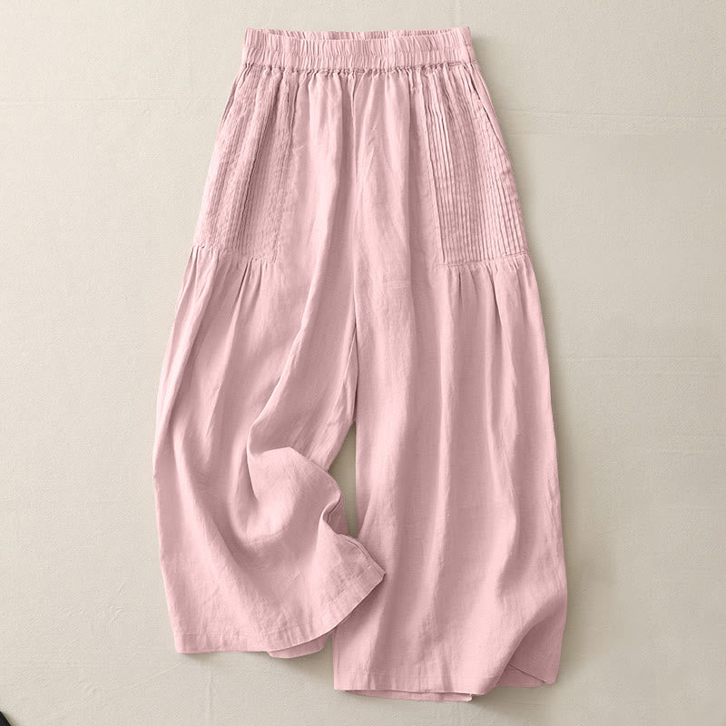 Nimara Ritual Casual Plain Tucker Pleats Elastic Women's Polyester Wide Leg Pants With Pockets