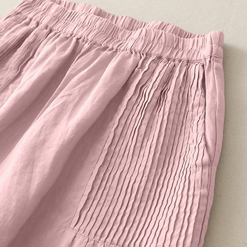 Nimara Ritual Casual Plain Tucker Pleats Elastic Women's Polyester Wide Leg Pants With Pockets