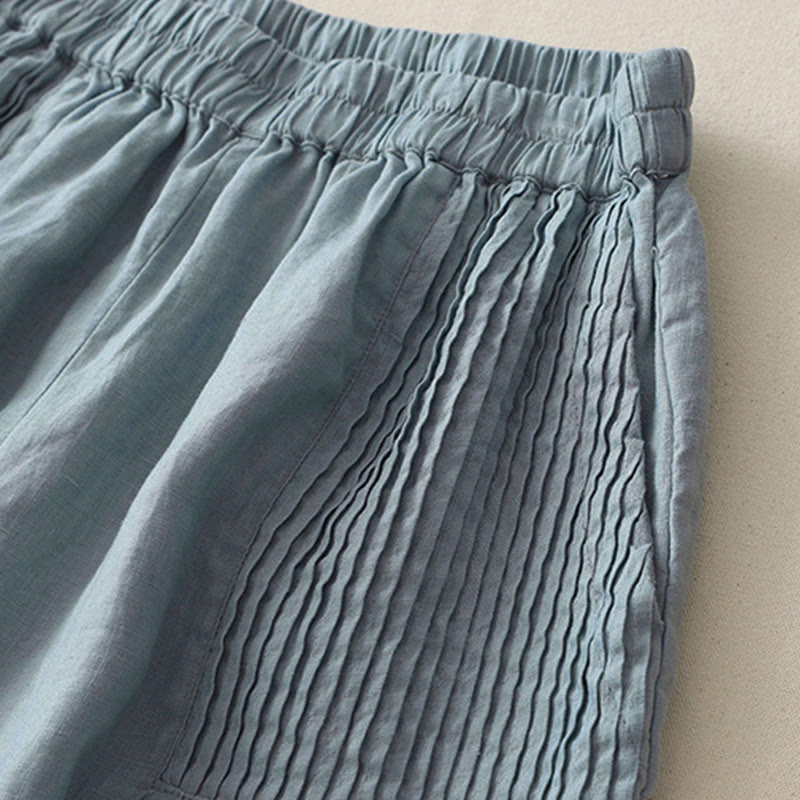 Nimara Ritual Casual Plain Tucker Pleats Elastic Women's Polyester Wide Leg Pants With Pockets