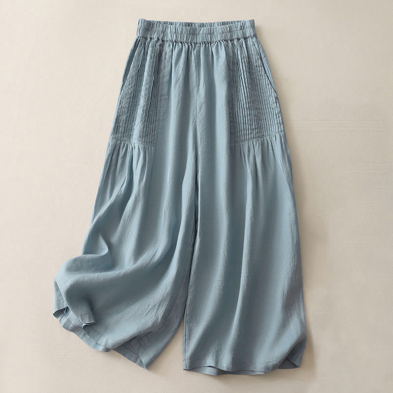 Nimara Ritual Casual Plain Tucker Pleats Elastic Women's Polyester Wide Leg Pants With Pockets