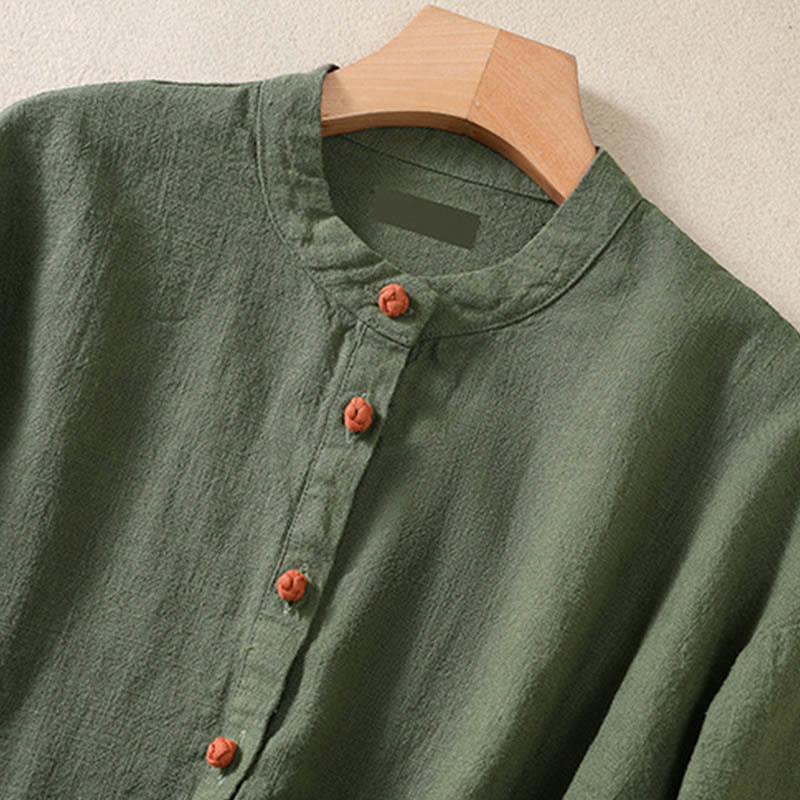 Nimara Ritual Casual Buttons Crew Neck Women's Long Sleeve Shirt With Pockets