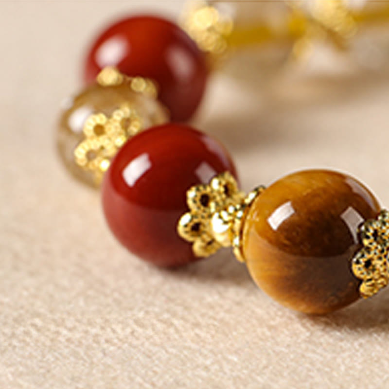 Nimara Ritual Natural Golden Rutilated Quartz Tiger Eye Beads Wealth Bracelet