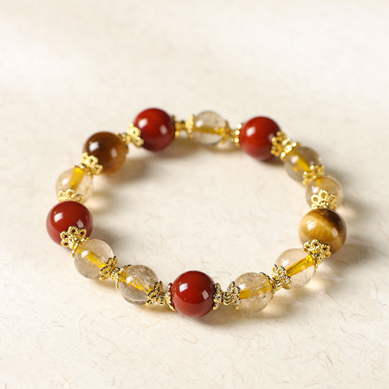 Nimara Ritual Natural Golden Rutilated Quartz Tiger Eye Beads Wealth Bracelet