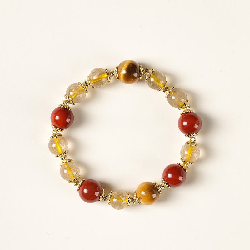 Nimara Ritual Natural Golden Rutilated Quartz Tiger Eye Beads Wealth Bracelet