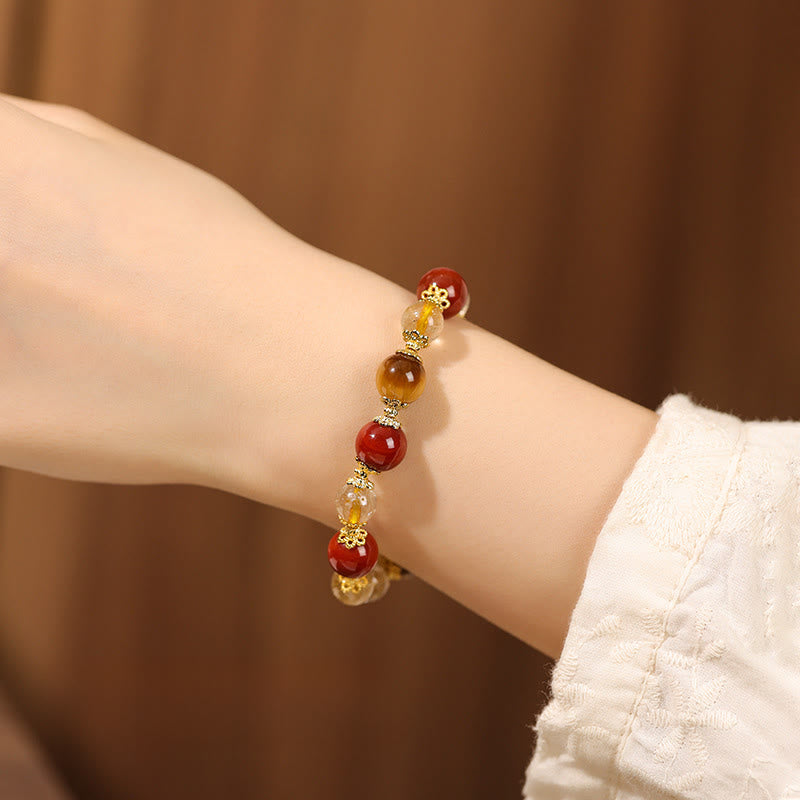 Nimara Ritual Natural Golden Rutilated Quartz Tiger Eye Beads Wealth Bracelet