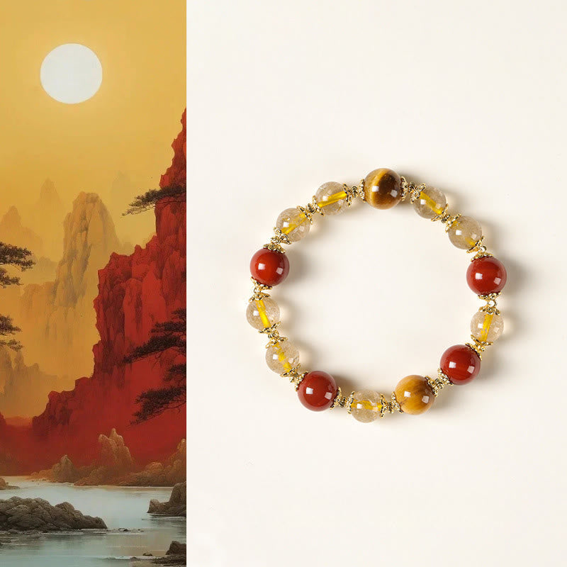 Nimara Ritual Natural Golden Rutilated Quartz Tiger Eye Beads Wealth Bracelet