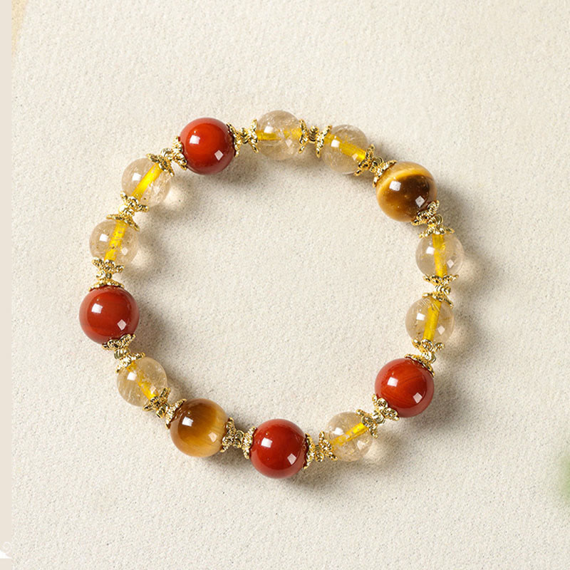 Nimara Ritual Natural Golden Rutilated Quartz Tiger Eye Beads Wealth Bracelet