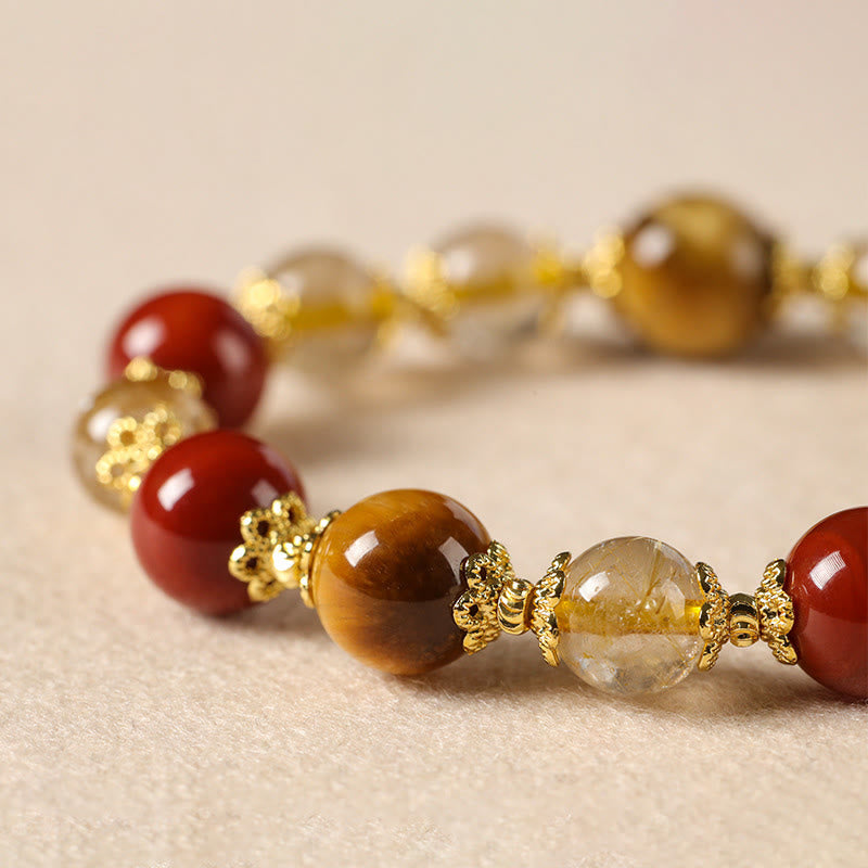 Nimara Ritual Natural Golden Rutilated Quartz Tiger Eye Beads Wealth Bracelet