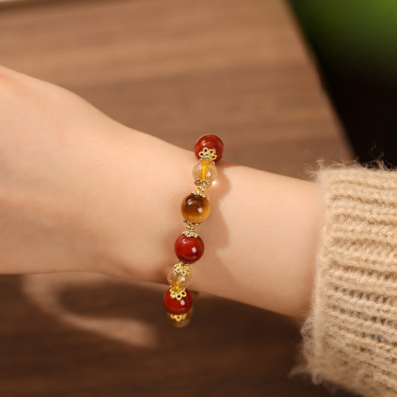 Nimara Ritual Natural Golden Rutilated Quartz Tiger Eye Beads Wealth Bracelet