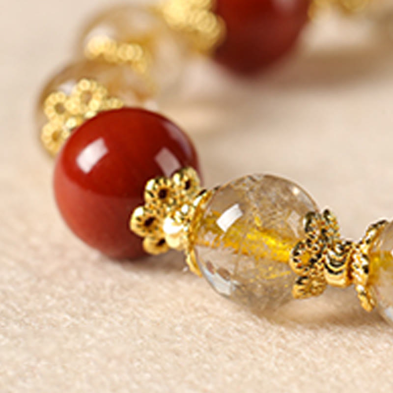 Nimara Ritual Natural Golden Rutilated Quartz Tiger Eye Beads Wealth Bracelet