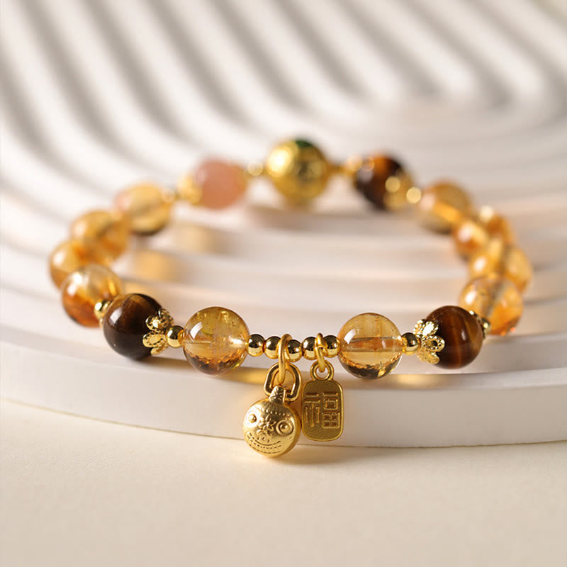 Nimara Ritual Natural Citrine Fu Character Lucky Beast Prosperity Bracelet