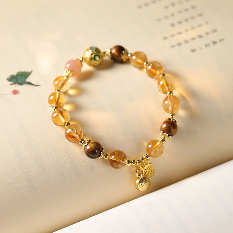 Nimara Ritual Natural Citrine Fu Character Lucky Beast Prosperity Bracelet