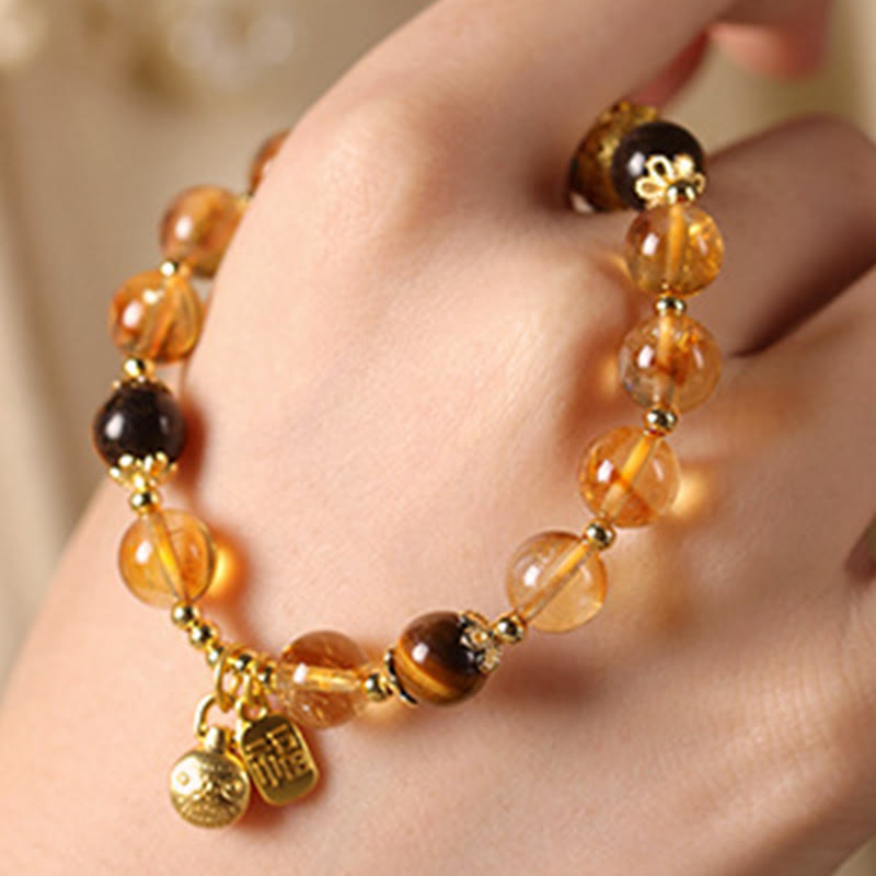 Nimara Ritual Natural Citrine Fu Character Lucky Beast Prosperity Bracelet