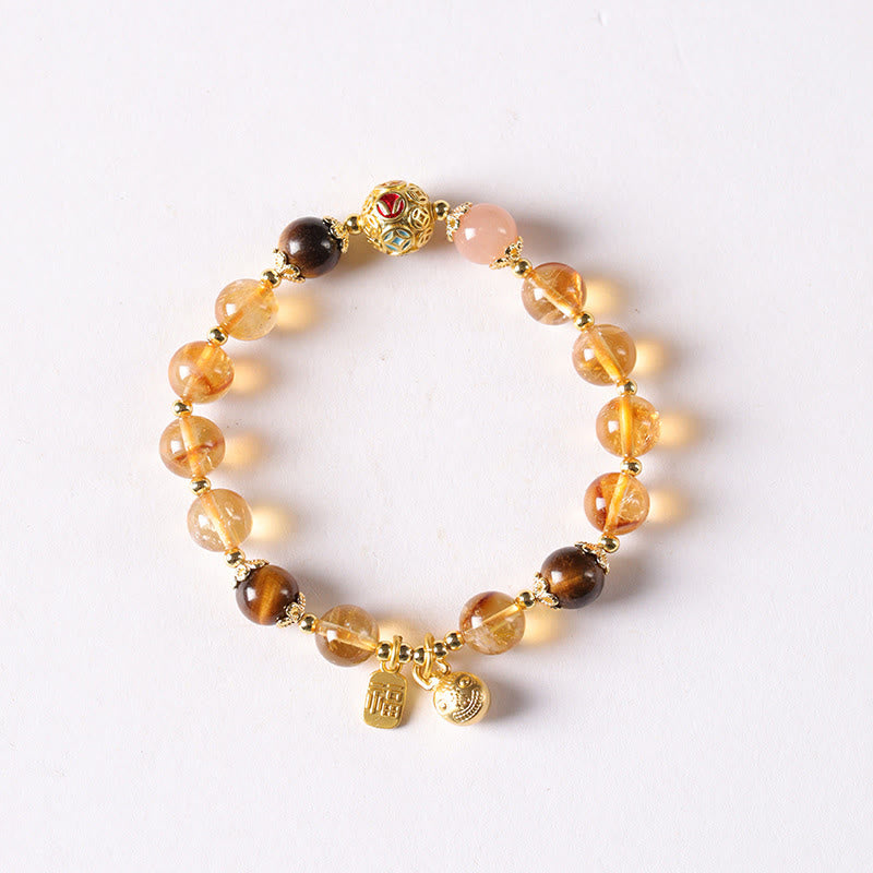 Nimara Ritual Natural Citrine Fu Character Lucky Beast Prosperity Bracelet