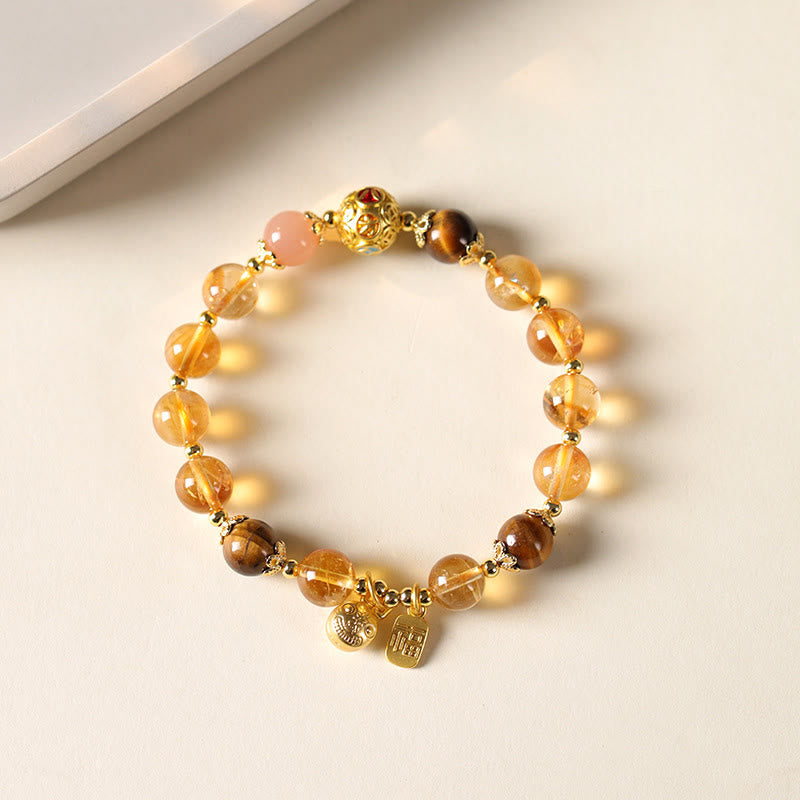 Nimara Ritual Natural Citrine Fu Character Lucky Beast Prosperity Bracelet