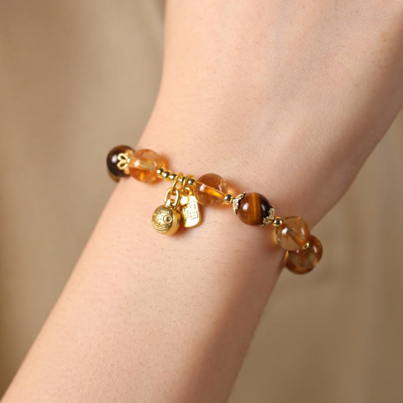 Nimara Ritual Natural Citrine Fu Character Lucky Beast Prosperity Bracelet