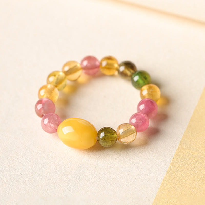 Nimara Ritual Natural Tourmaline Lucky Pearl Pixiu Amber Positive Love Ring