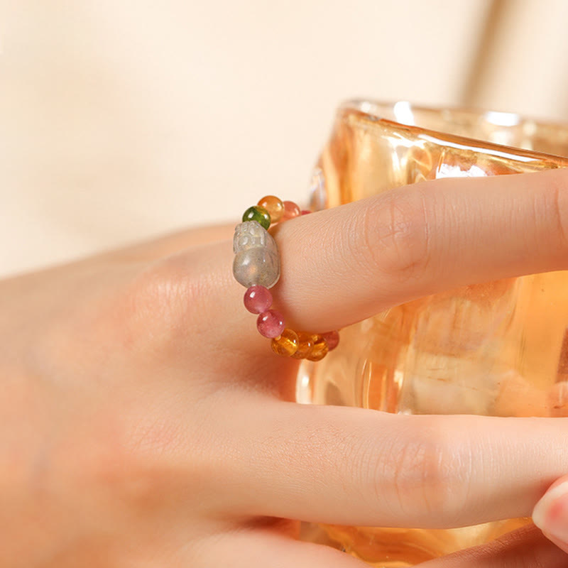 Nimara Ritual Natural Tourmaline Lucky Pearl Pixiu Amber Positive Love Ring