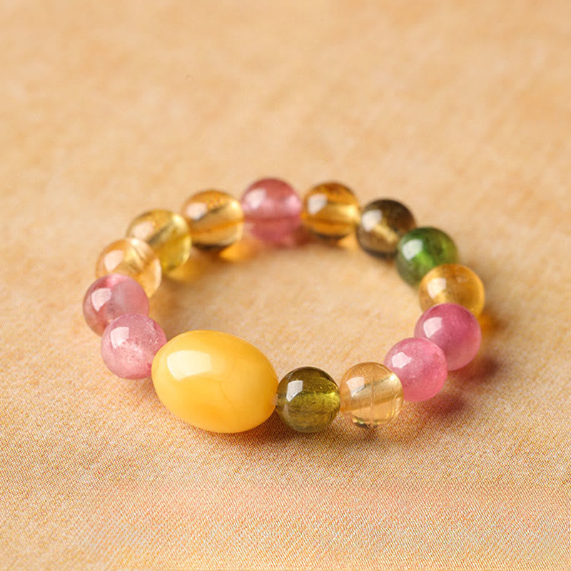 Nimara Ritual Natural Tourmaline Lucky Pearl Pixiu Amber Positive Love Ring