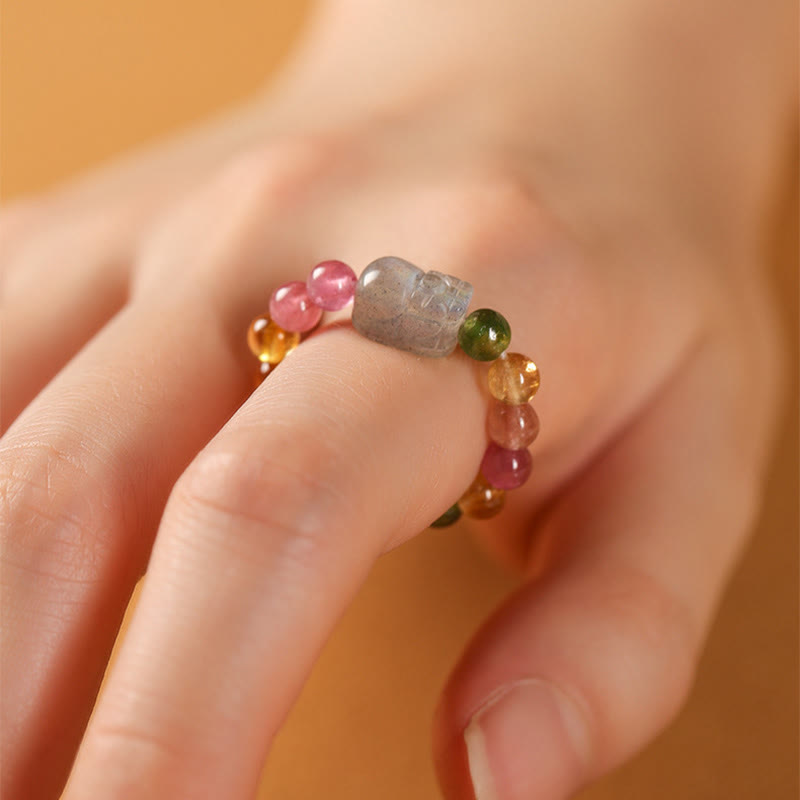 Nimara Ritual Natural Tourmaline Lucky Pearl Pixiu Amber Positive Love Ring