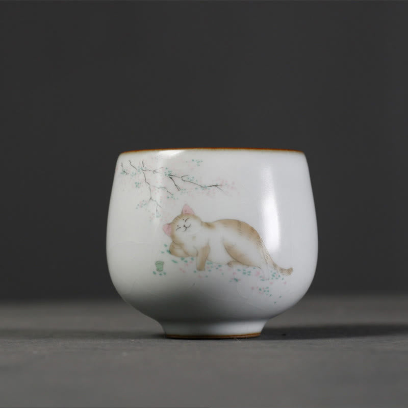 Nimara Ritual Cute Cat Branches Teacup Kung Fu Tea Cup With Gift Box