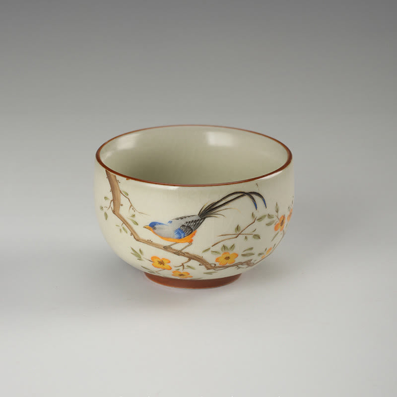 Nimara Ritual Bird On Branches Copper Coin Teacup Kung Fu Tea Cup