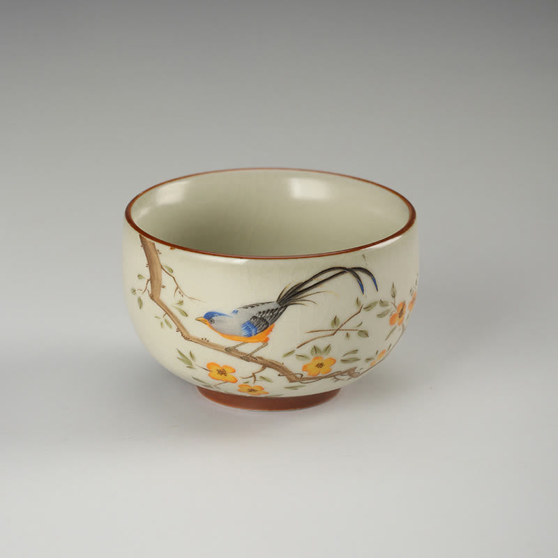Nimara Ritual Bird On Branches Copper Coin Teacup Kung Fu Tea Cup