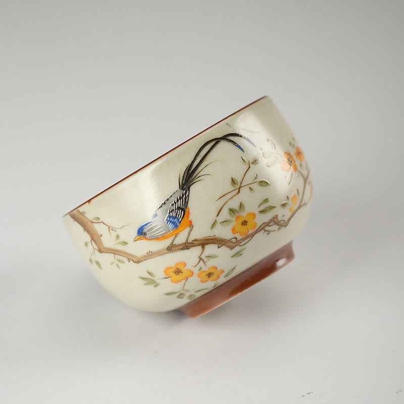 Nimara Ritual Bird On Branches Copper Coin Teacup Kung Fu Tea Cup