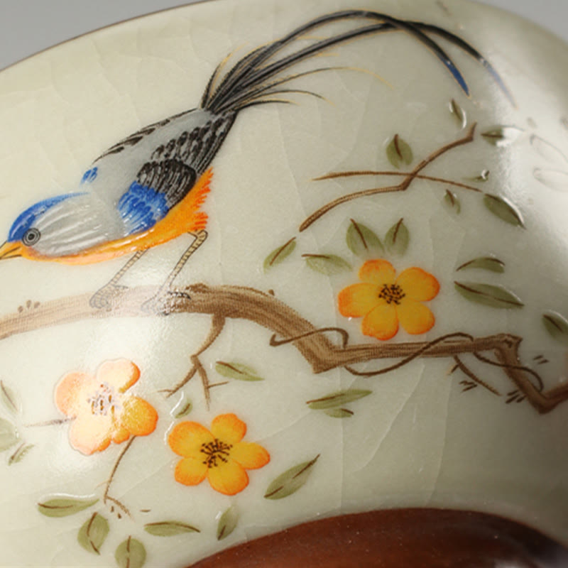 Nimara Ritual Bird On Branches Copper Coin Teacup Kung Fu Tea Cup