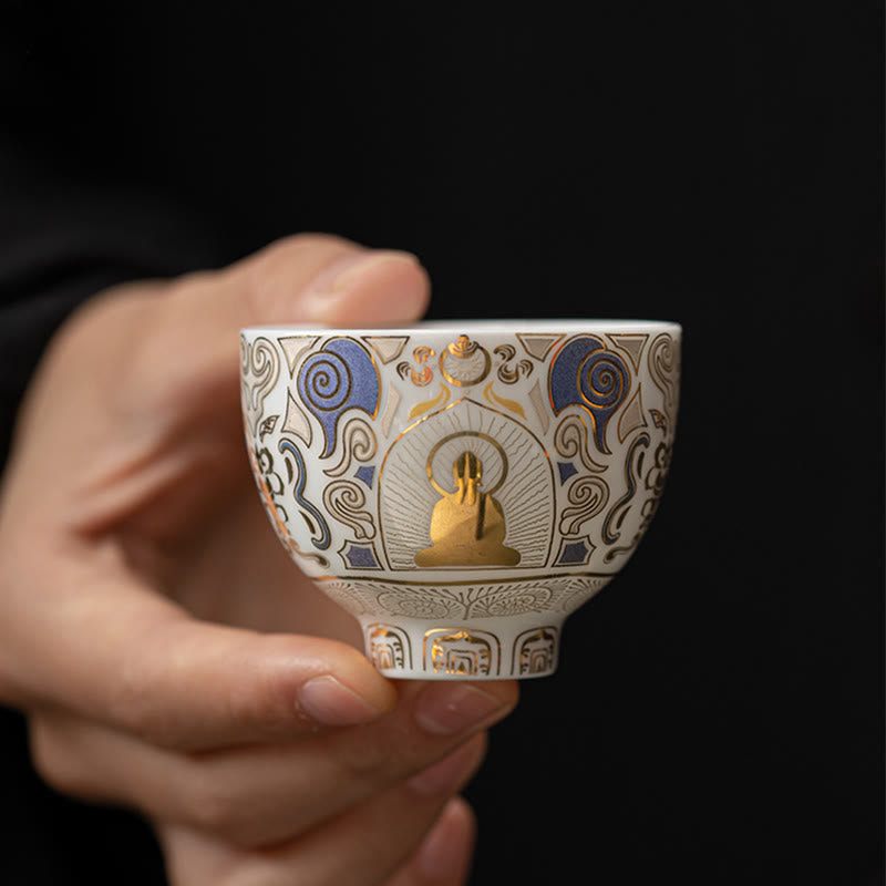 Nimara Ritual White Thangka Buddha Auspicious Clouds Teacup Kung Fu Tea Cup