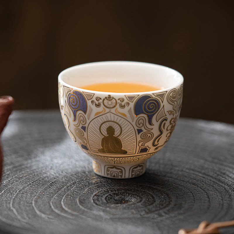 Nimara Ritual White Thangka Buddha Auspicious Clouds Teacup Kung Fu Tea Cup