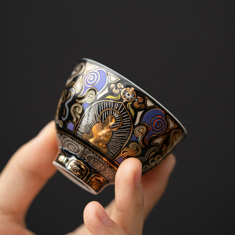 Nimara Ritual Black Thangka Buddha Auspicious Clouds Teacup Kung Fu Tea Cup