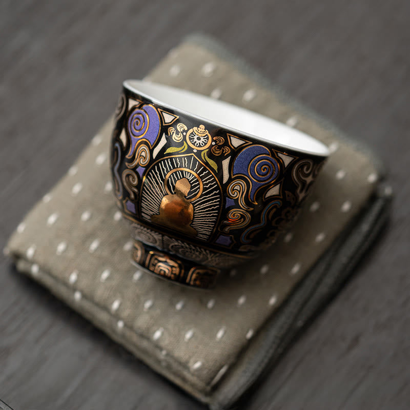 Nimara Ritual Black Thangka Buddha Auspicious Clouds Teacup Kung Fu Tea Cup