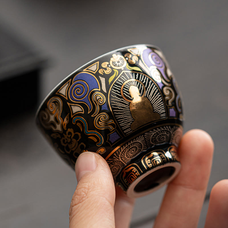 Nimara Ritual Black Thangka Buddha Auspicious Clouds Teacup Kung Fu Tea Cup