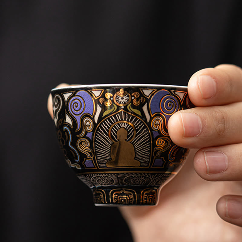 Nimara Ritual Black Thangka Buddha Auspicious Clouds Teacup Kung Fu Tea Cup