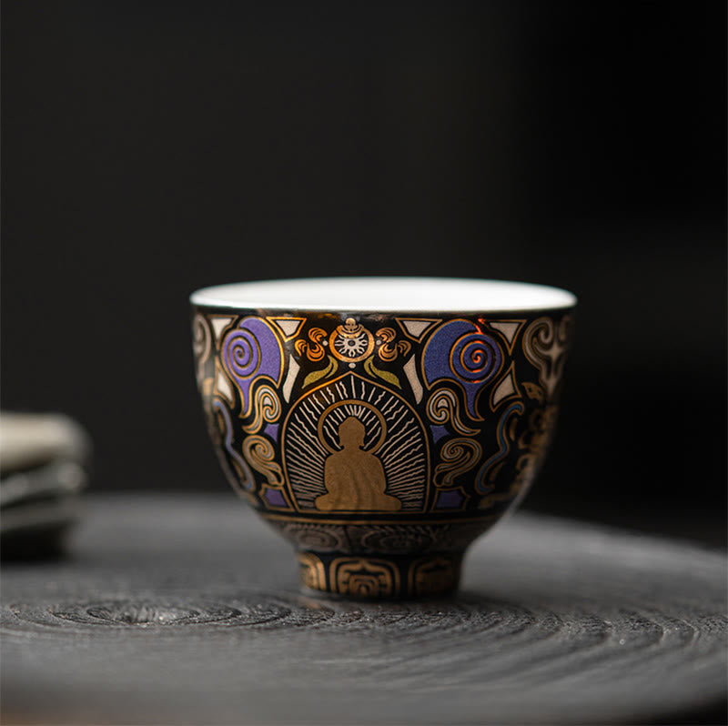 Nimara Ritual Black Thangka Buddha Auspicious Clouds Teacup Kung Fu Tea Cup